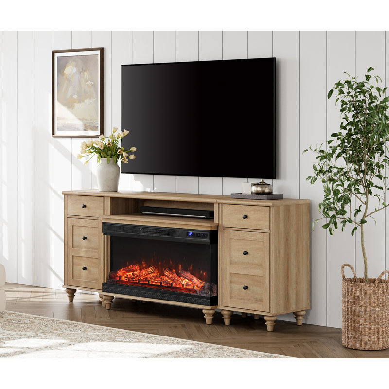 TV Stand With 36" Electric Fireplace For 75 Inch TV,  3-In-1 TV Console Table For 55/65/75 Inch TV, Entertainment Center With With Charging Station