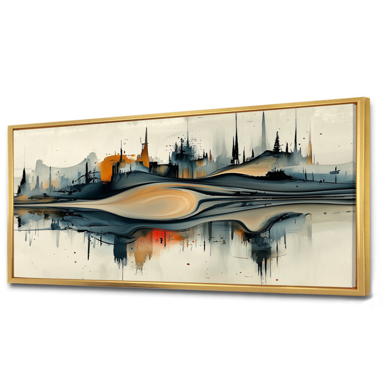Jaanai - Abstract Wall Art, H 28 po x l 60 po, Cadre flottant, Doré