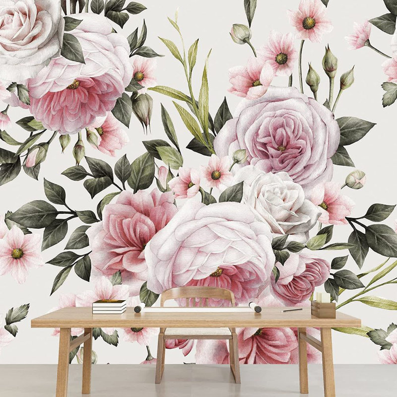 Adhésif mural collage fleur rose, L 66 po x l 96 po