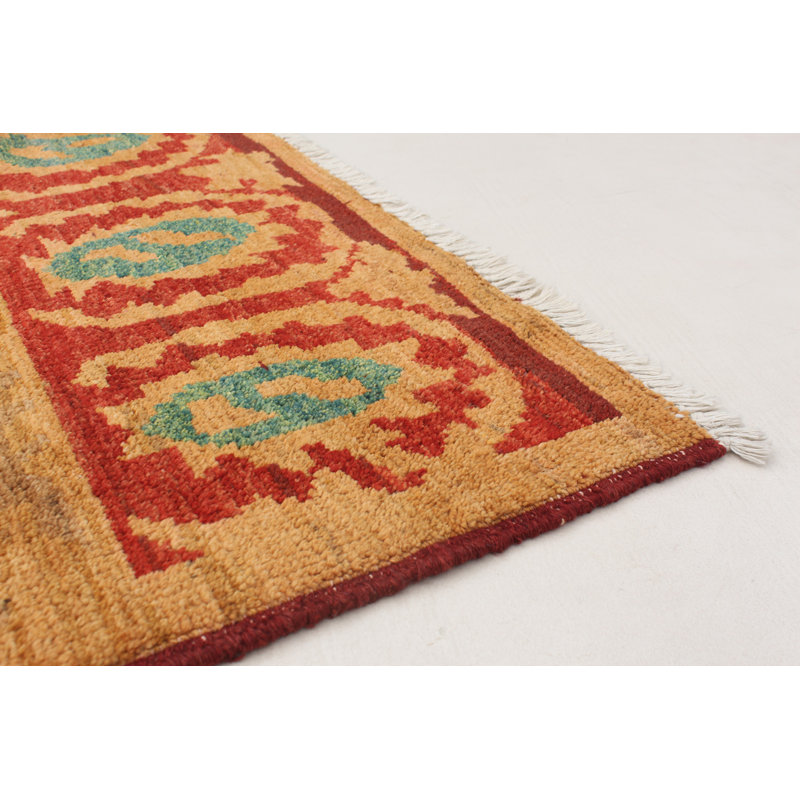 Tapis unique en laine noué à la main Shalimar des années 2010 de 9 pi 6 po x 12 pi 2 po brun clair / rouge Céline