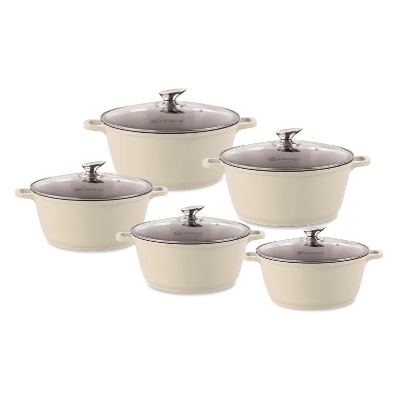 SQ Professional Nea Seramiq 5 - Piece Non-Stick Aluminium Cookware Set- Induction Ready, Cream