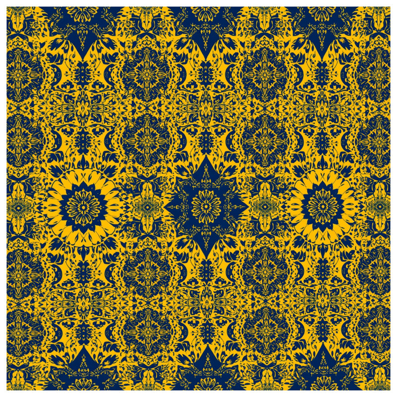 Yellow Blue Damask Blankets, 60in W x 80in H