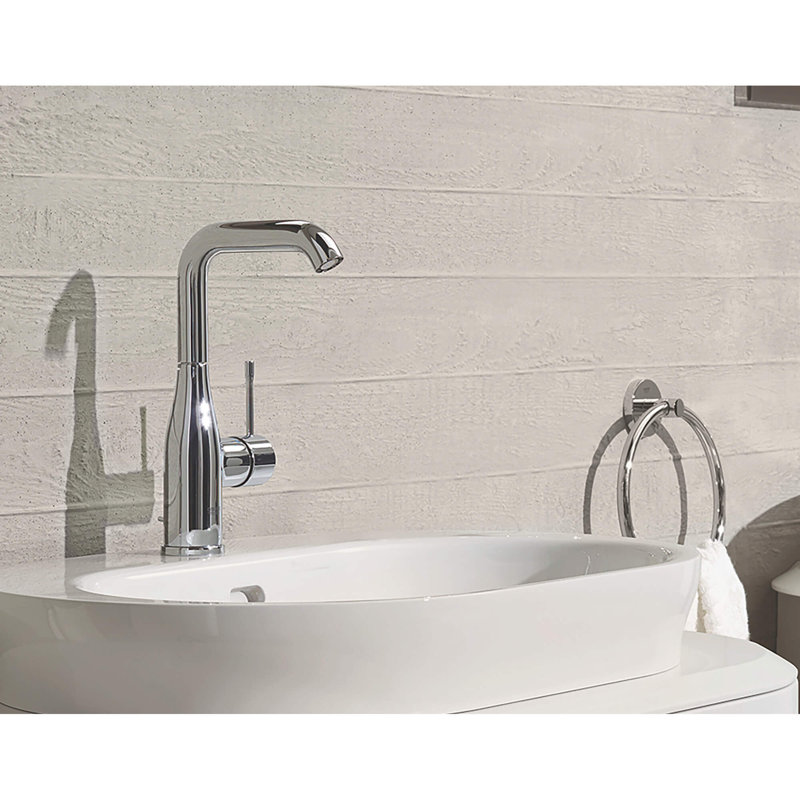 GROHE Essence Single Hole Bathroom Faucet with Single Handle, Size Large, Brushed Nickel Infinity