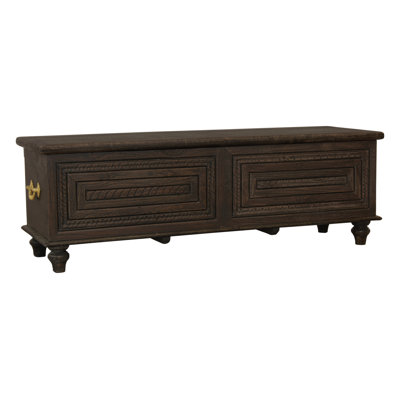 Noelle 55'' Storage Bench Handcarved On Teak Wood In Antique Black