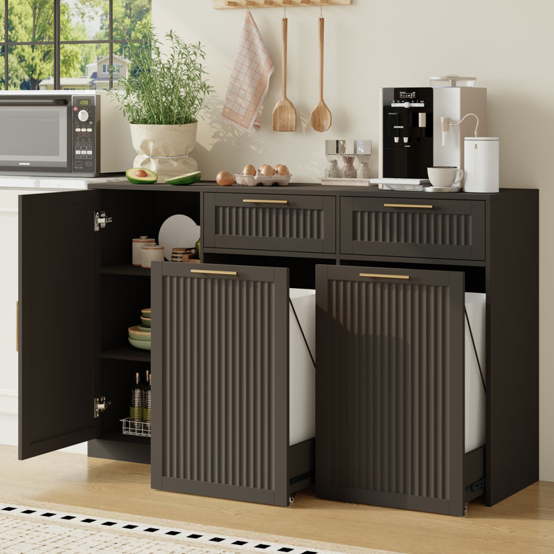 Armoire à déchets coulissante 26 gallons avec tablette et tiroir réglables, 26 Gallons, Black