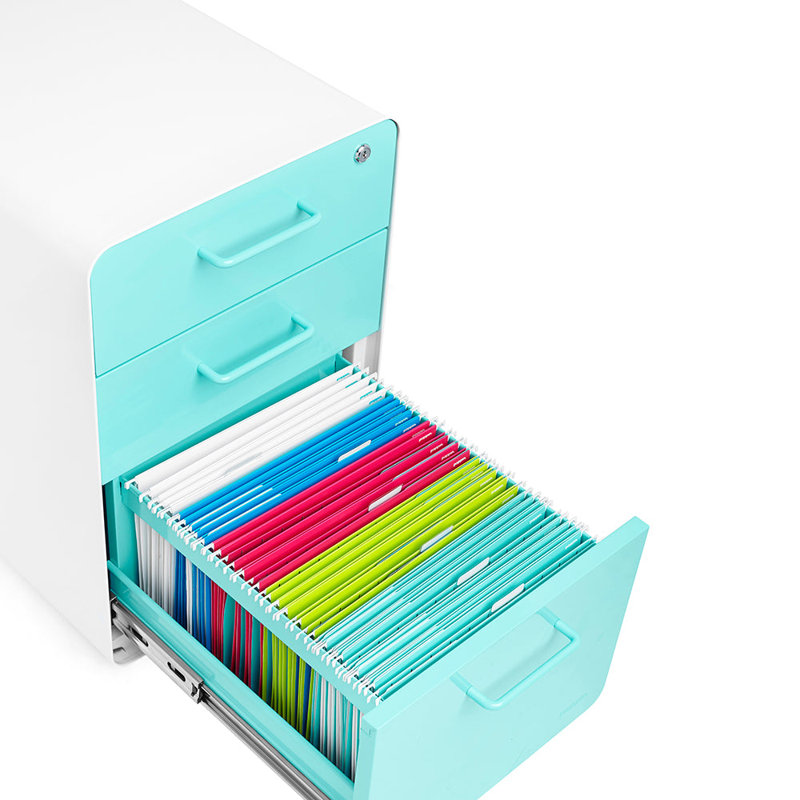  Poppin Stow File Cabinet 3 Draw, Blue