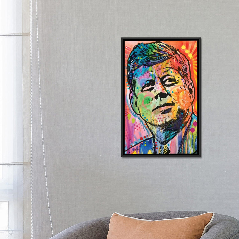 « jfk », impression sur toile, H 26 po x l 18 po x P 1,5 po, Toile avec cadre noir, Pas de tapis
