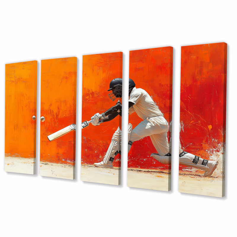 Orange et blanc Sport Cricket Cover Drive - ensemble d'impression d'art mural Cricket Sport, H 28 po x l 60 po