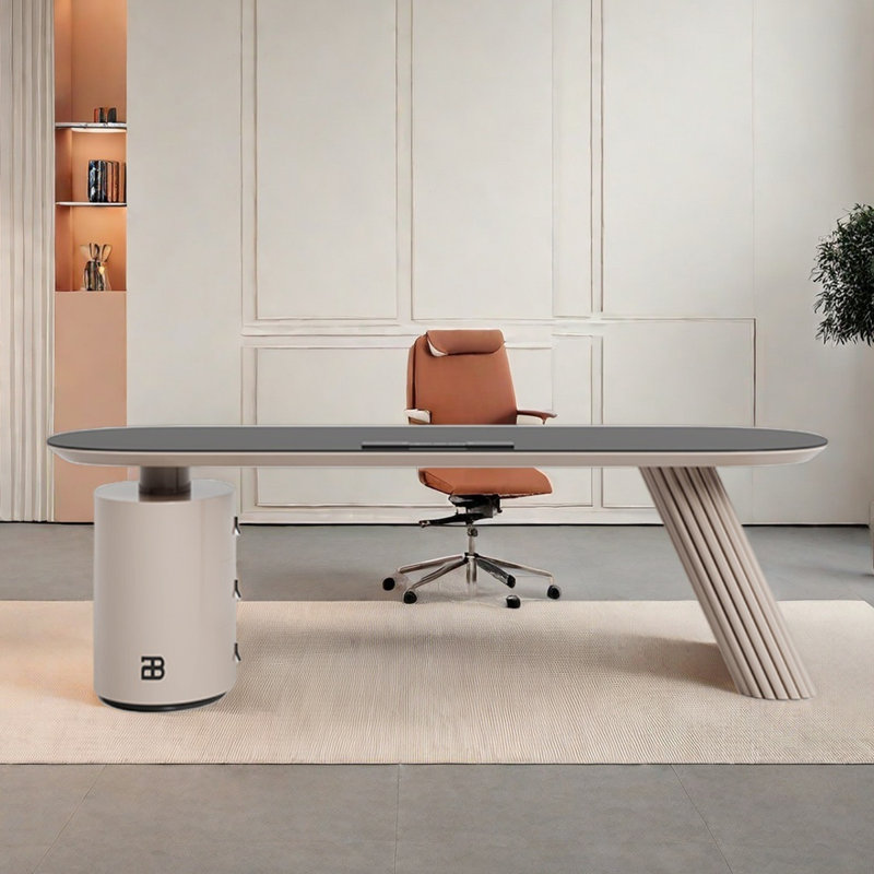 Bureau en granite avec bureau simple, Crème, crème, H 29,53 po x l 70,87 po x P 27,56 po