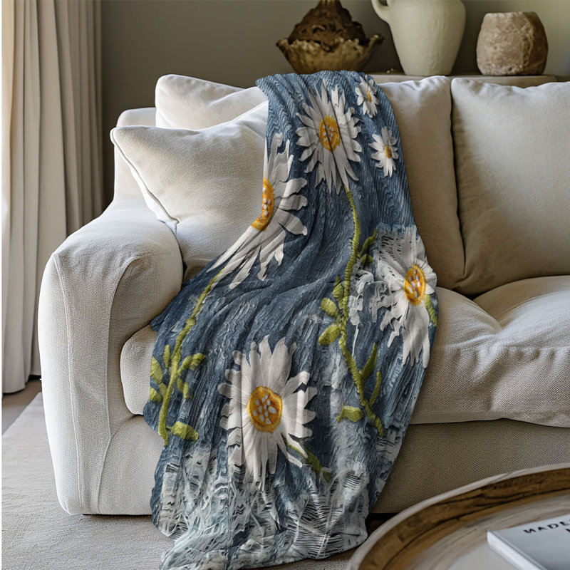 Jeté Blue Daisy Chic - 1 pièce de qualité supérieure Sherpa, L 50 po x L 60 po
