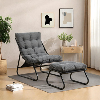 Patio Outdoor Lounge Chair with Ottoman and Puffy Cushion for Indoor and Outdoor Use