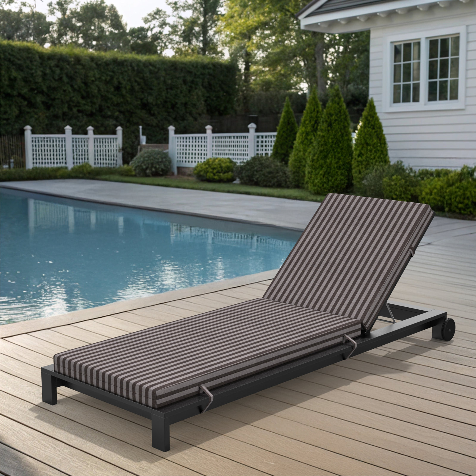Kacy Sunbrella Outdoor Chaise Lounge Cushion, Sail Away Java, 25" W x 50" D