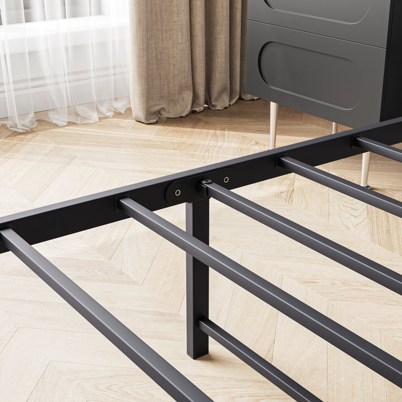 Queen Size White Metal Platform Bed Frame