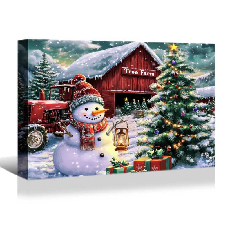 Décorations murales en toile arbre de Noël enneigé, H 12 po x l 18 po