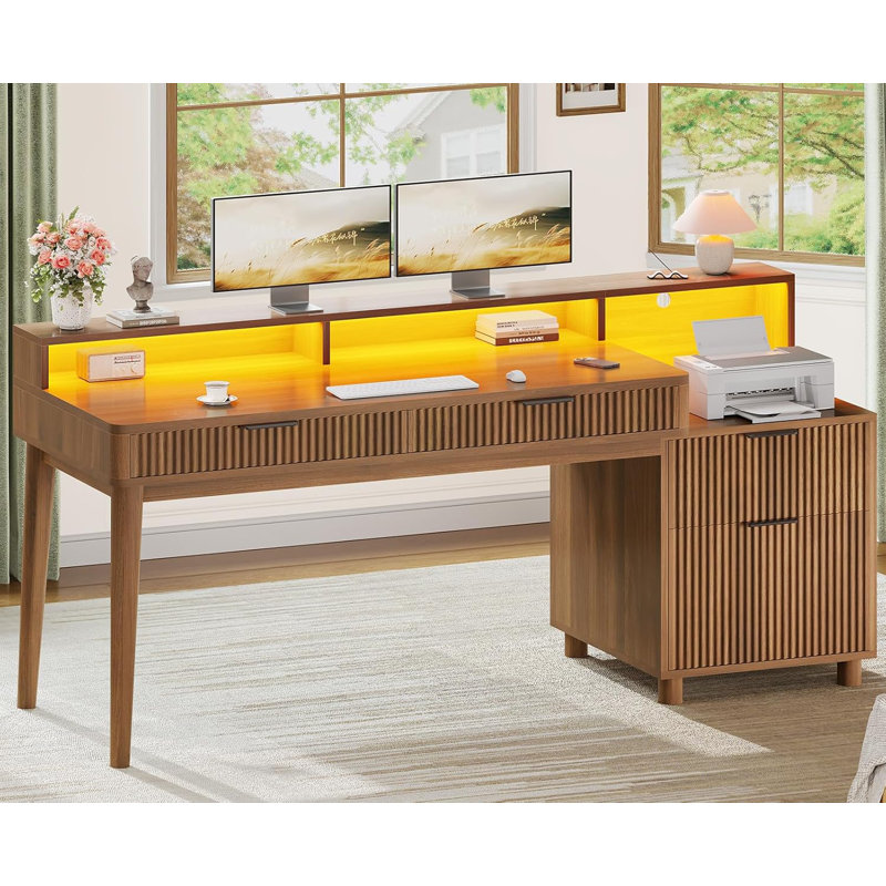 Bureau de jeu électrique avec tiroirs et lumières DEL Alvonia, Brun