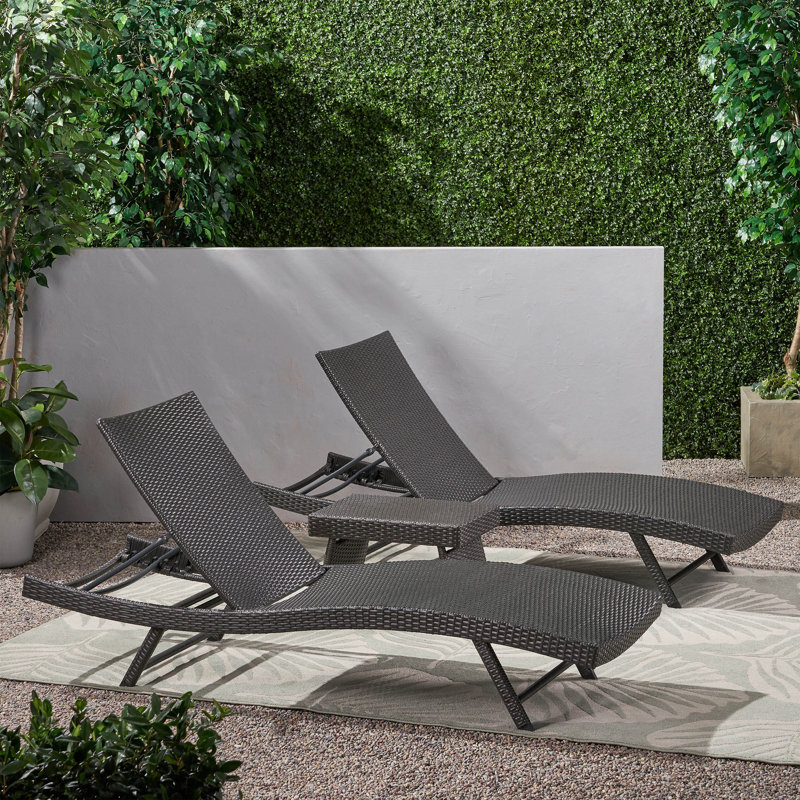 Brixlee Outdoor Wicker Chaise Lounge Set, Gray