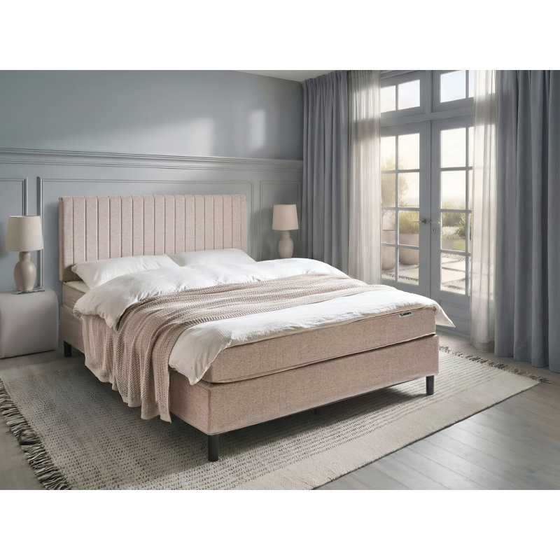 Upholstered Fabric Bed with Mattress, European Kingsize (160 x 200 cm), Beige