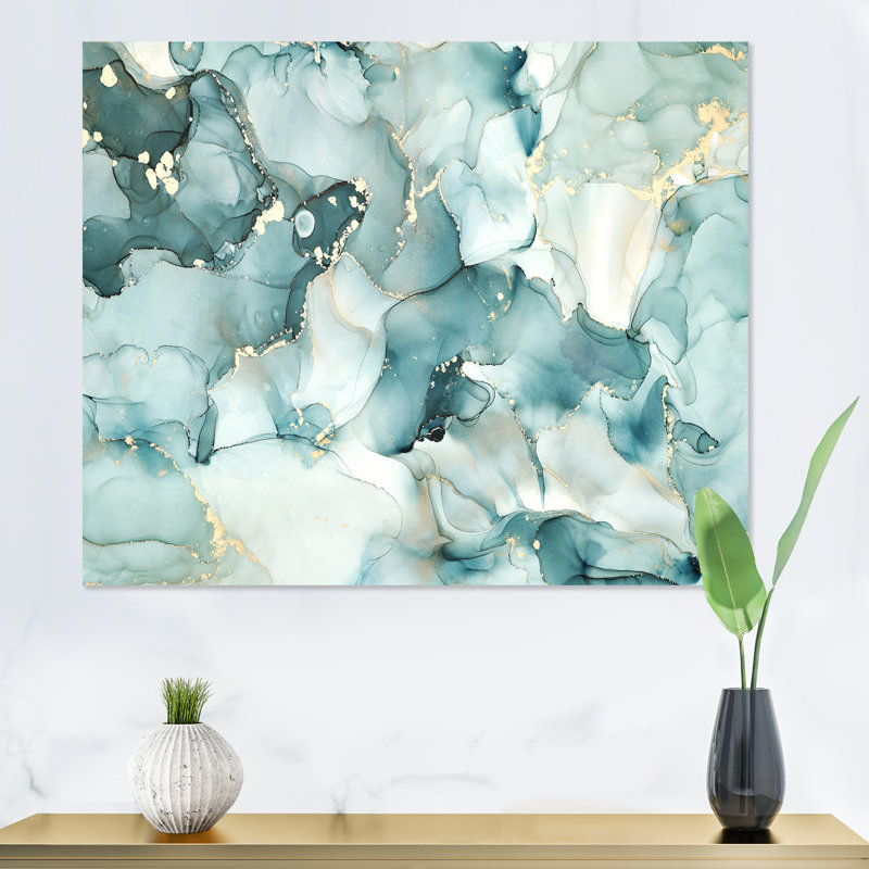 «Blue Luxury Abstract Fluid Art I», reproduction d'art sur toile moderne, H 16 po x l 32 po x P 1 po, Toile tendue