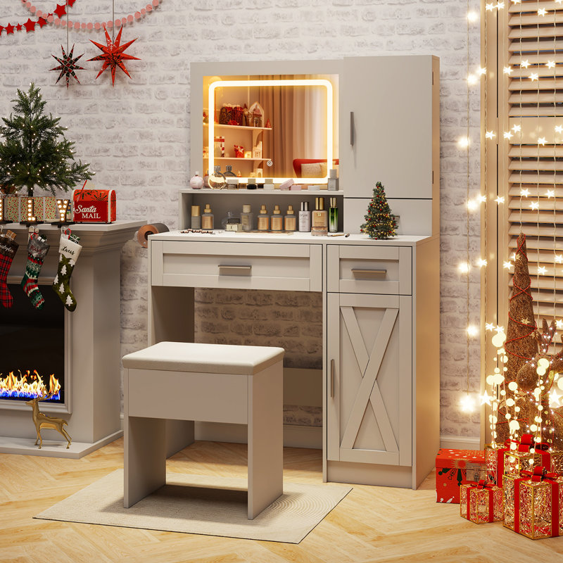  Farmhouse Vanity Set W/mirror & Lights 3 Lighting Modes & Adjustable Brightness