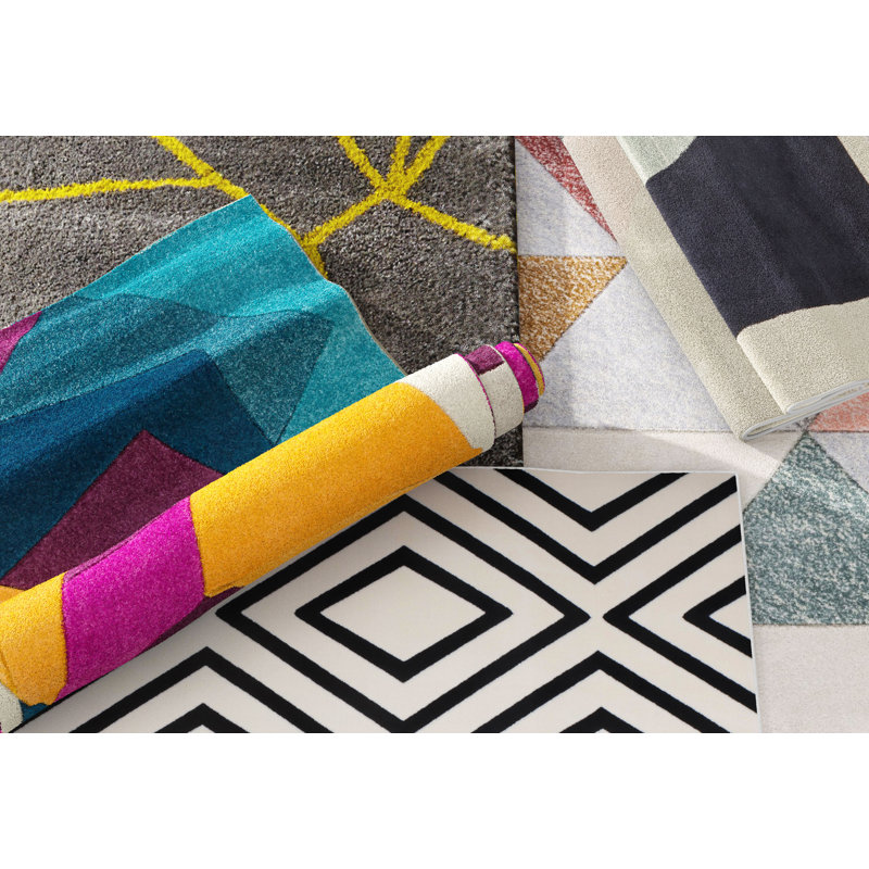 Margery Bunt Modern Violet Multi Geometric Rug, Rectangle 160 x 220cm