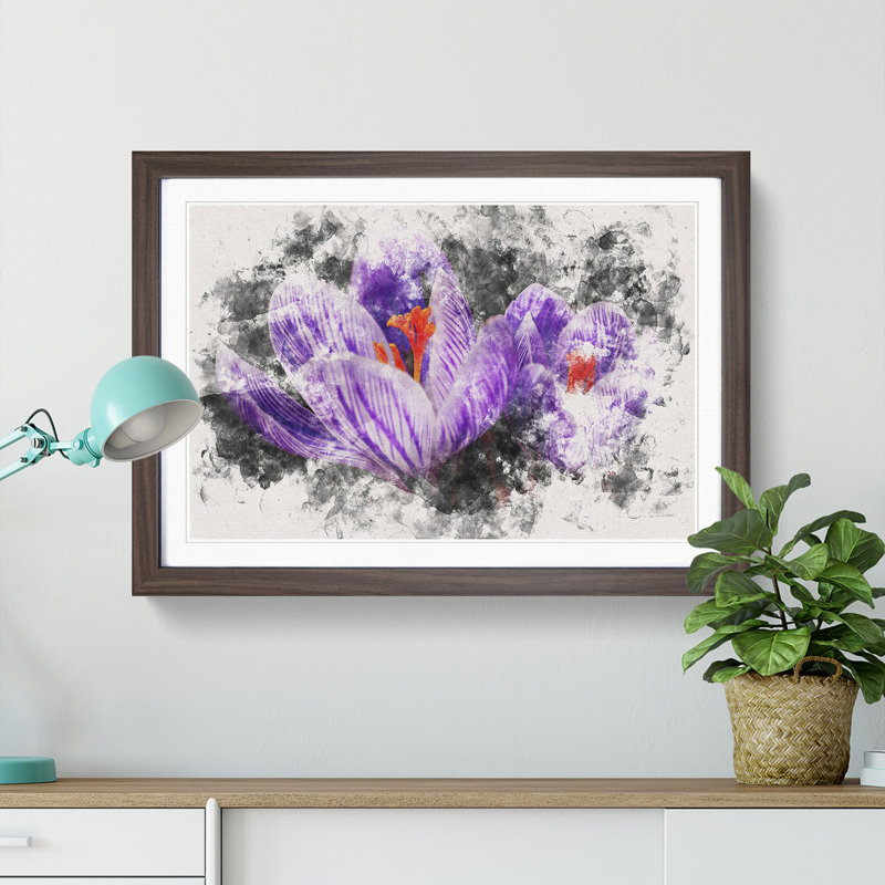 Purple Crocus Flower - Framed Print, 24cm H x 33cm W x 2cm D, Walnut Framed