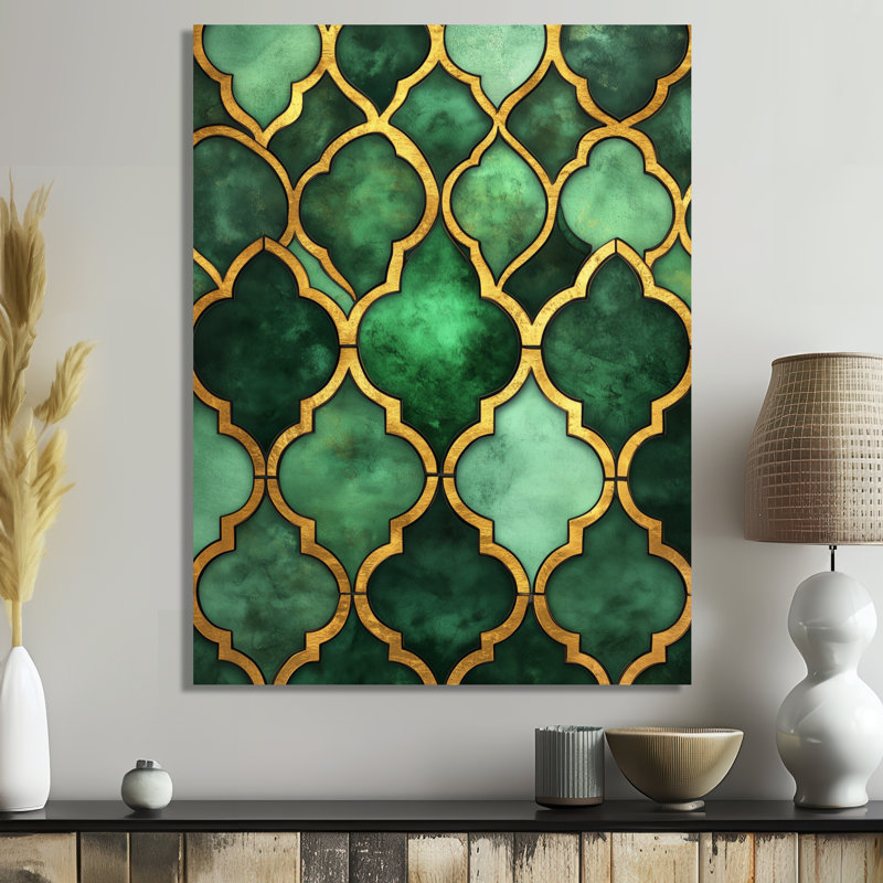 Émeraude en carrelage opulence - Art mural abstrait Art déco, reproduction d'art en métal, L 12 po x H 20 po