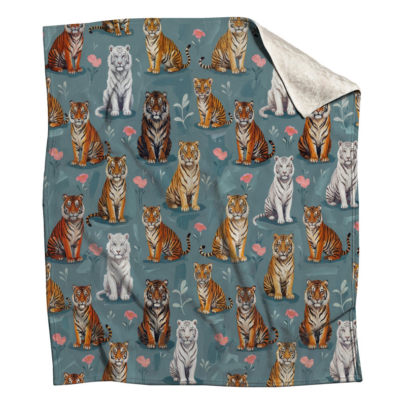 Various Tigers And Flowers Blankets, 50in W x 60in H