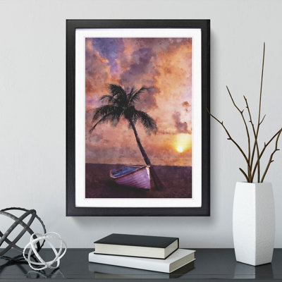 Palm Tree and Boat - Framed Print
