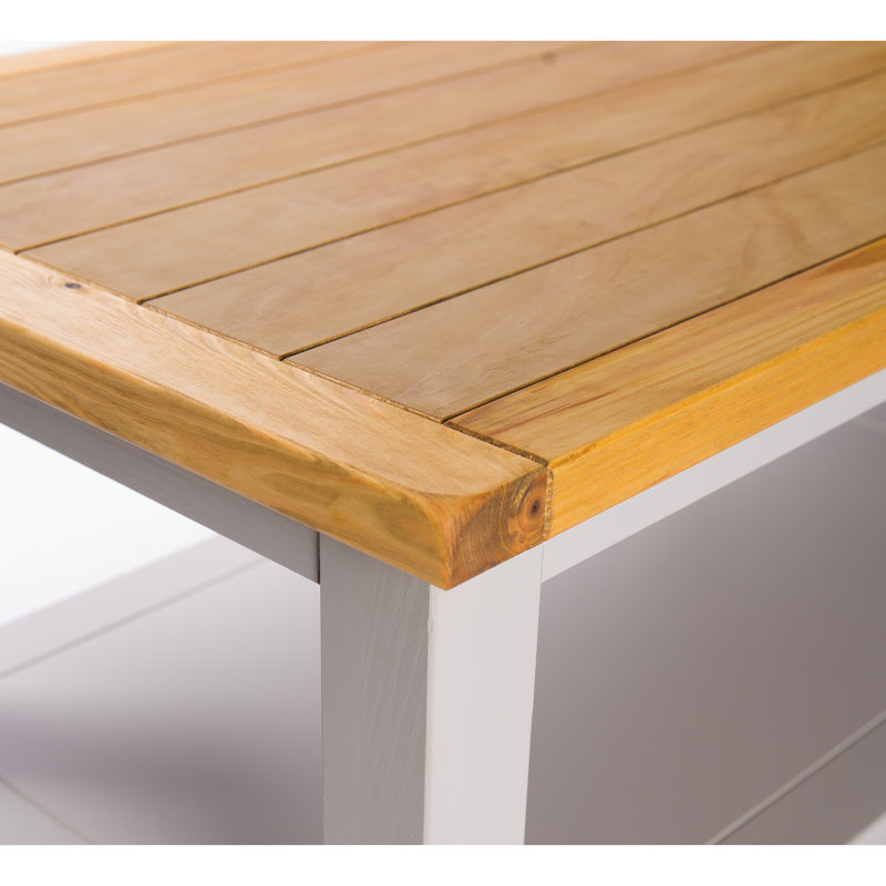 Harrell Frame Coffee Table with Storage, Off-White/Oak Top