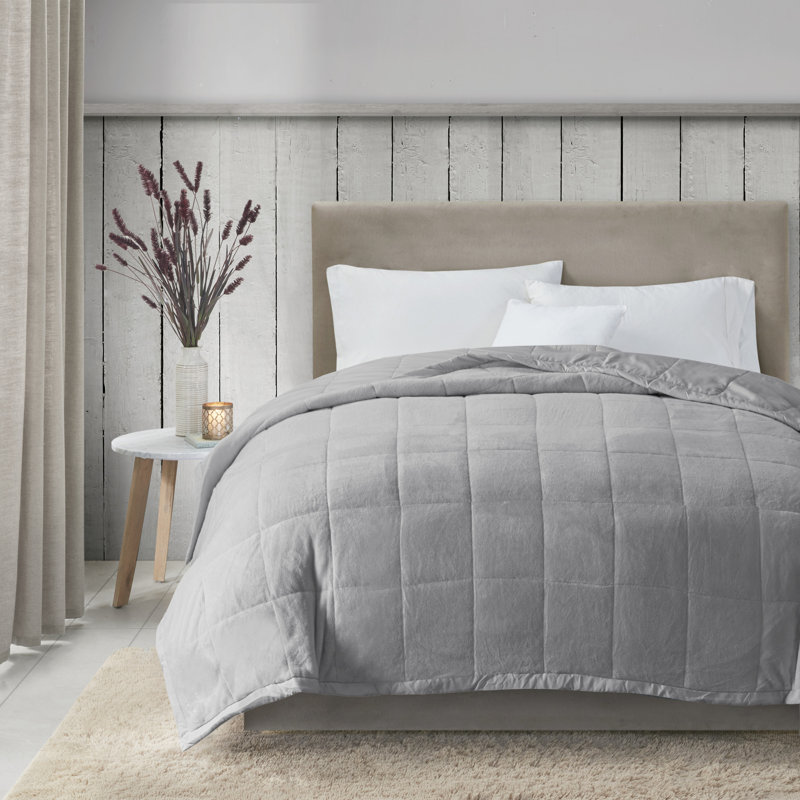 Grey Reversible Plush to Microfiber Full Blanket