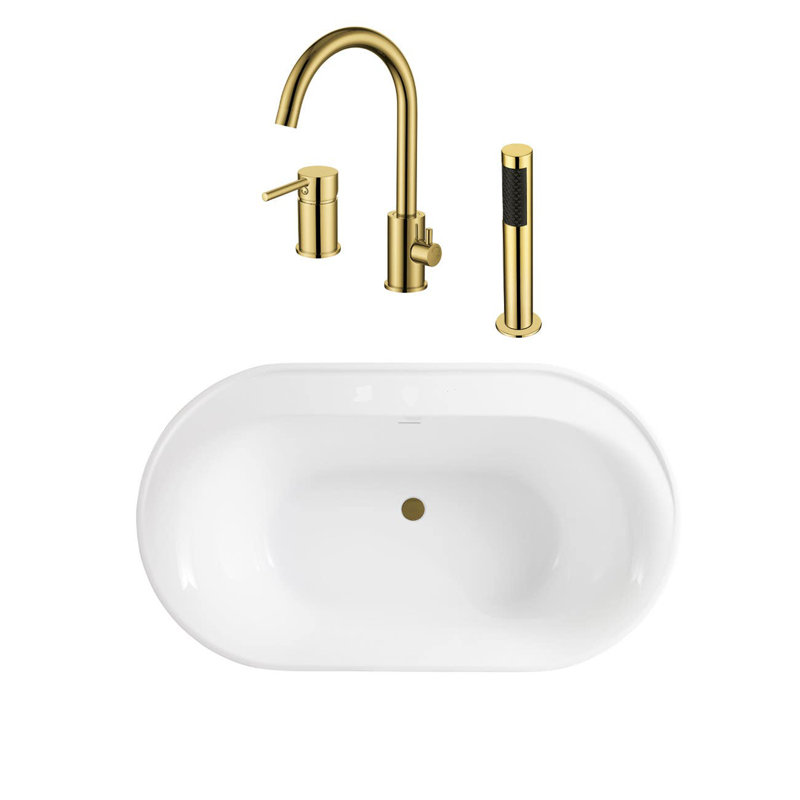 60'' x 32.50'' Soaking Acrylic Bathtub, Brushed Brass