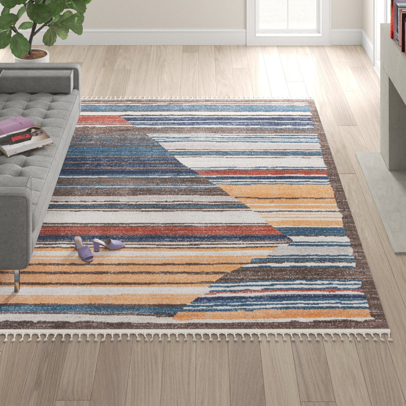 Tapis blanc / vert / bleu Frystown, Carré 10 pi
