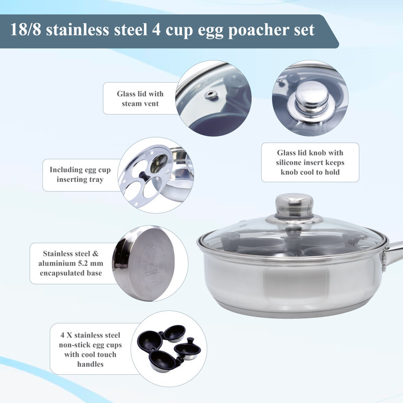 Buckingham Four Hole Egg Poacher Induction Stainless Steel 20 cm 