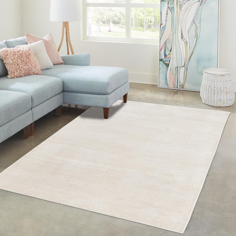 Tapis ivoire tissé à la machine de couleur unie Mclellan, Rectangle 3 pi 3 po x 5 pi 3 po