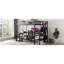 Lit mezzanine en métal avec bureau, rangement, prise et DEL - noir pour chambre à coucher