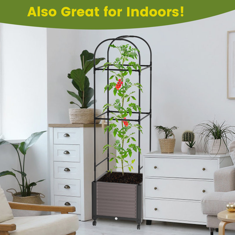 Carlinda Raised Garden Bed Planter Box With Wheels,Tomato Cage Planter With Trellis