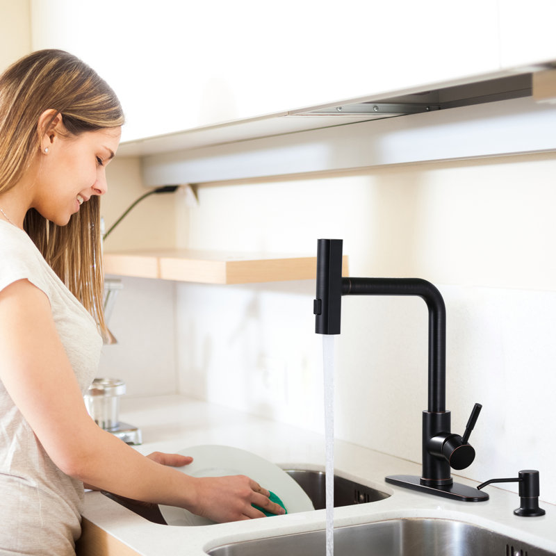 Single-Handle High Arc Kitchen Faucet with Pull Down Sprayer and Soap Dispenser, Oil Rubbed Bronze