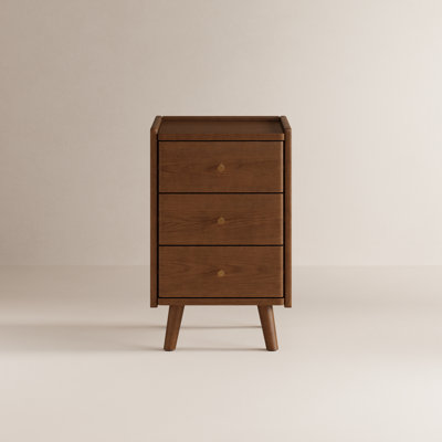 Annie Oliver Solid Wood Nightstand with 3 Drawers, MCM Bedroom Side Table