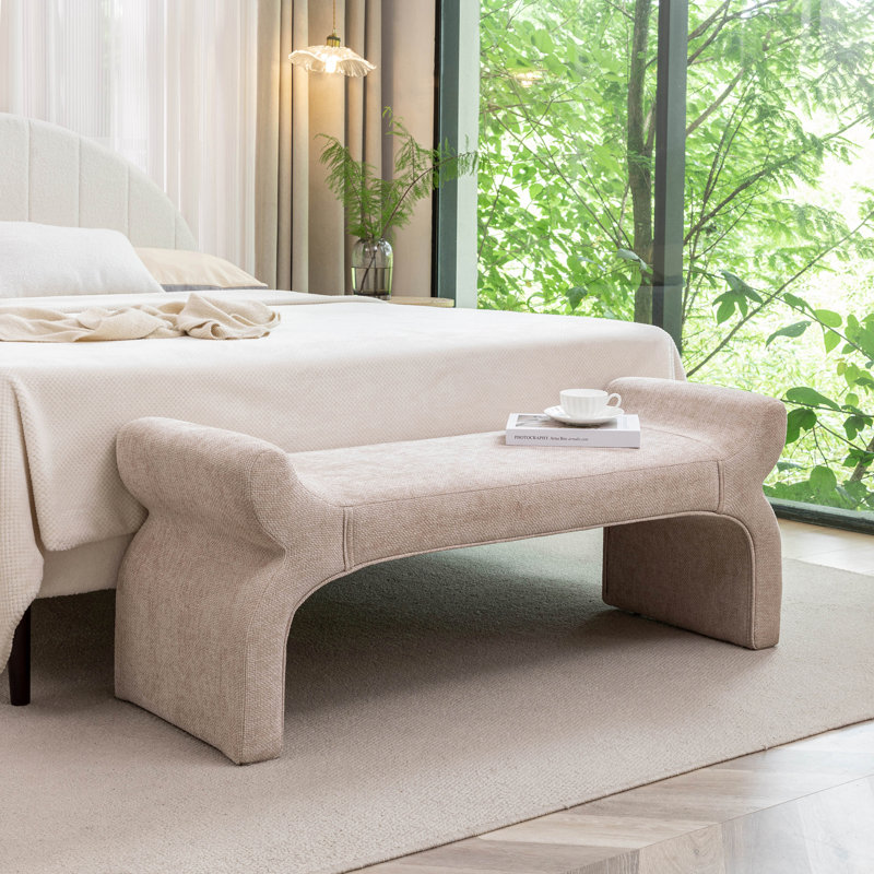 Wrought Studio™ Cleve Fabric Waterfall-like Bench, Beige
