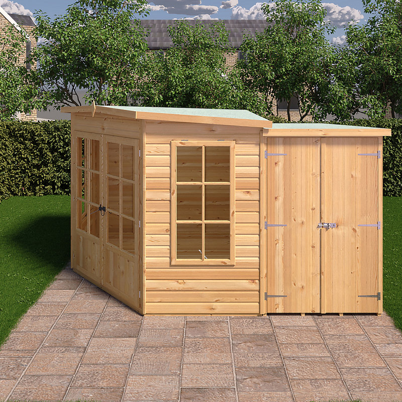 Shire Hampton Corner Summerhouse With Side Shed 8 Ft X 12 Ft