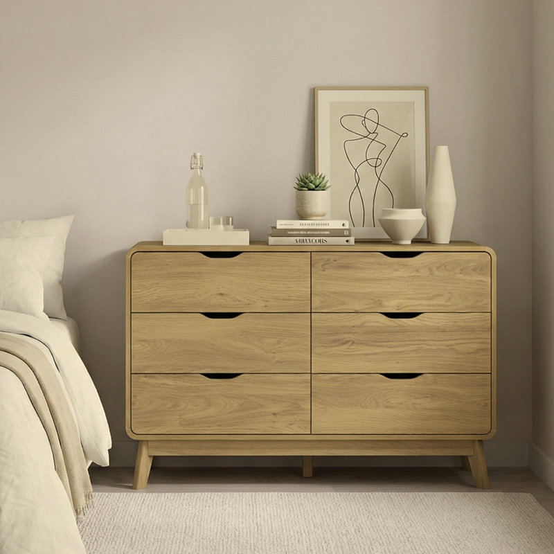  Meadow 6 Drawer Dresser for Bedroom, 47.3″ W Modern Wide Chest of Drawers, Wood Storage Organizer for Clothes, Entryway, Hallway, Nursery or Living Room