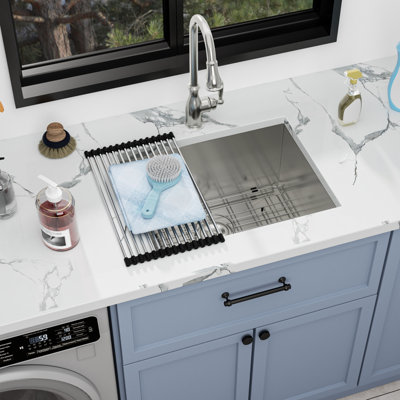 24" L x 18" W x 12" H Undermount Laundry Utility Sink Deep Single Bowl 16 Gauge 304 Stainless Steel Kitchen Sink