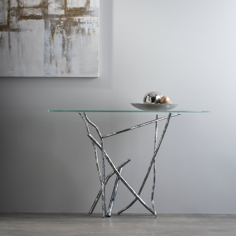 Brindille 52" W Glass Top Console Table, Sterling