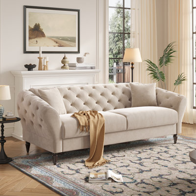 82 Inch Chesterfield Loveseat Sofa, Button Tufted Couch with Tuxedo Arms