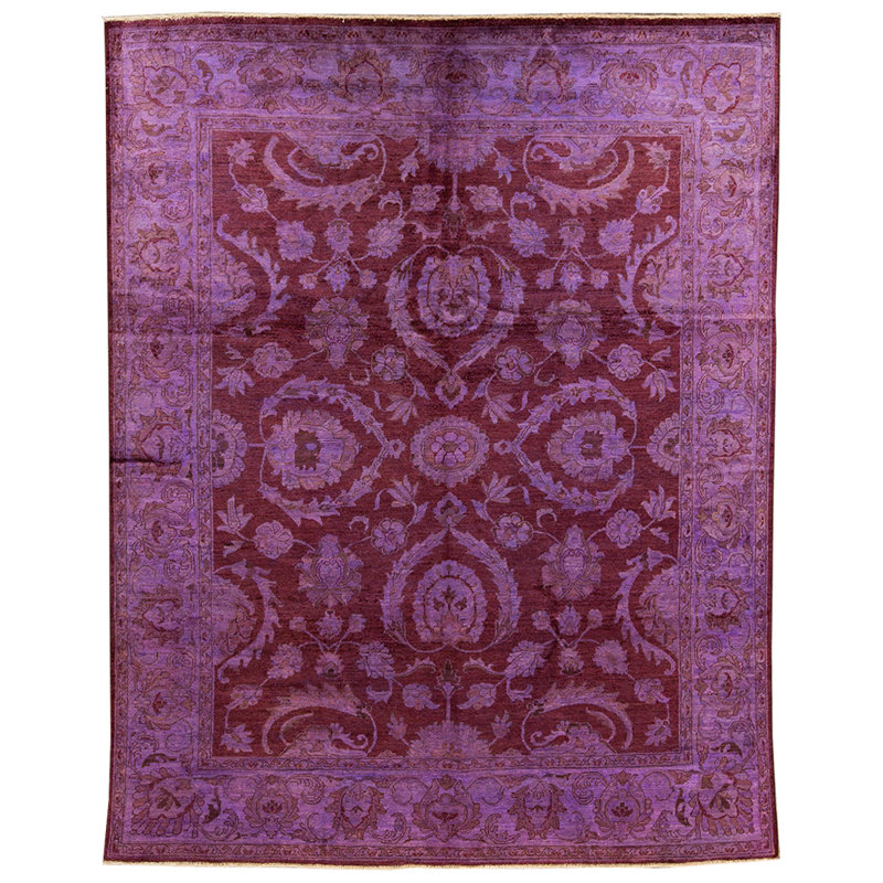 Tapis mauve et rouge noué à la main de haute qualité