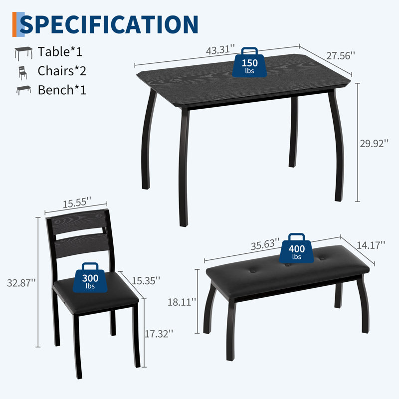 6 - Person Dining Set, Black, Black