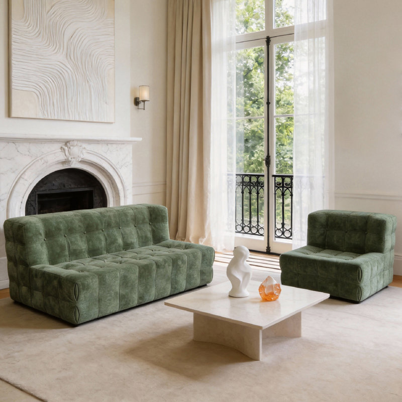 1 Seater Velvet Sofa, Dark Green