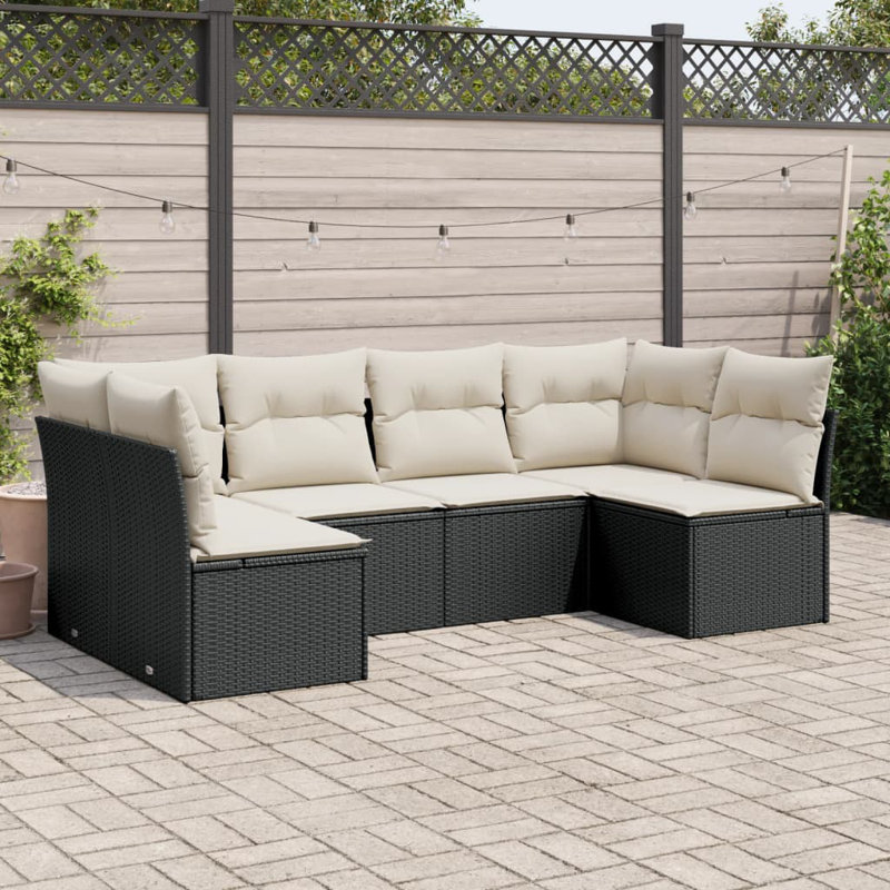 Ensemble de canapé de jardin PE rotin, acier thermolaqué, polyester, Beige, Noir