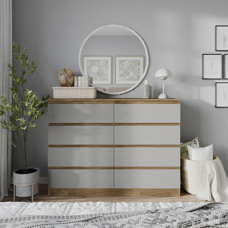 Sinahi 120 cm W Chest of Drawers, Oak Carcass/Grey