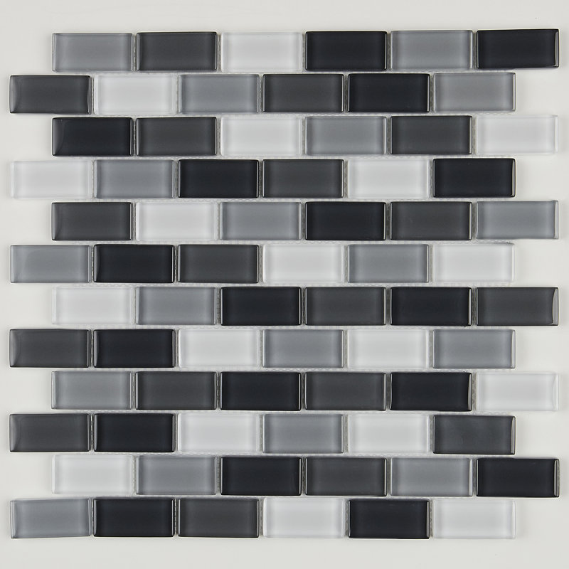Color Wave 1" x 2" Glass Brick Joint Mosaic Field Tile in Winter Blues, Classic Evening Mixes
